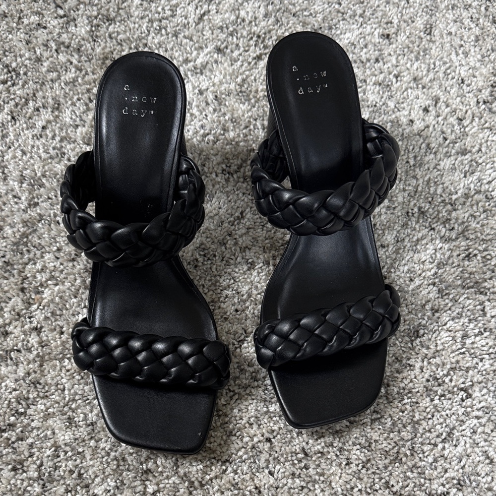 A New Day Women's Black Braided Slide Sandals